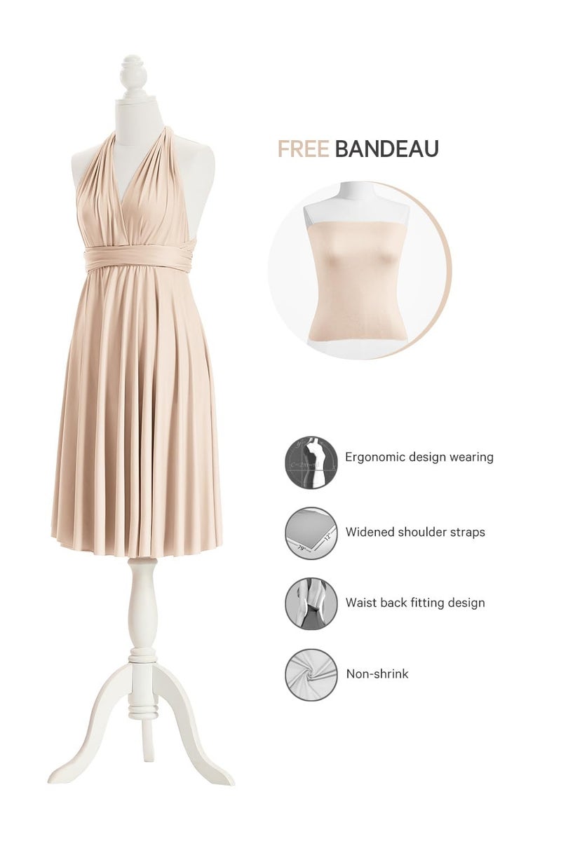 72styles Short Infinity Dresses for Bridesmaids Convertible Midi Women Transformer Multiway Twist Wrap Gown Champagne - Image 2